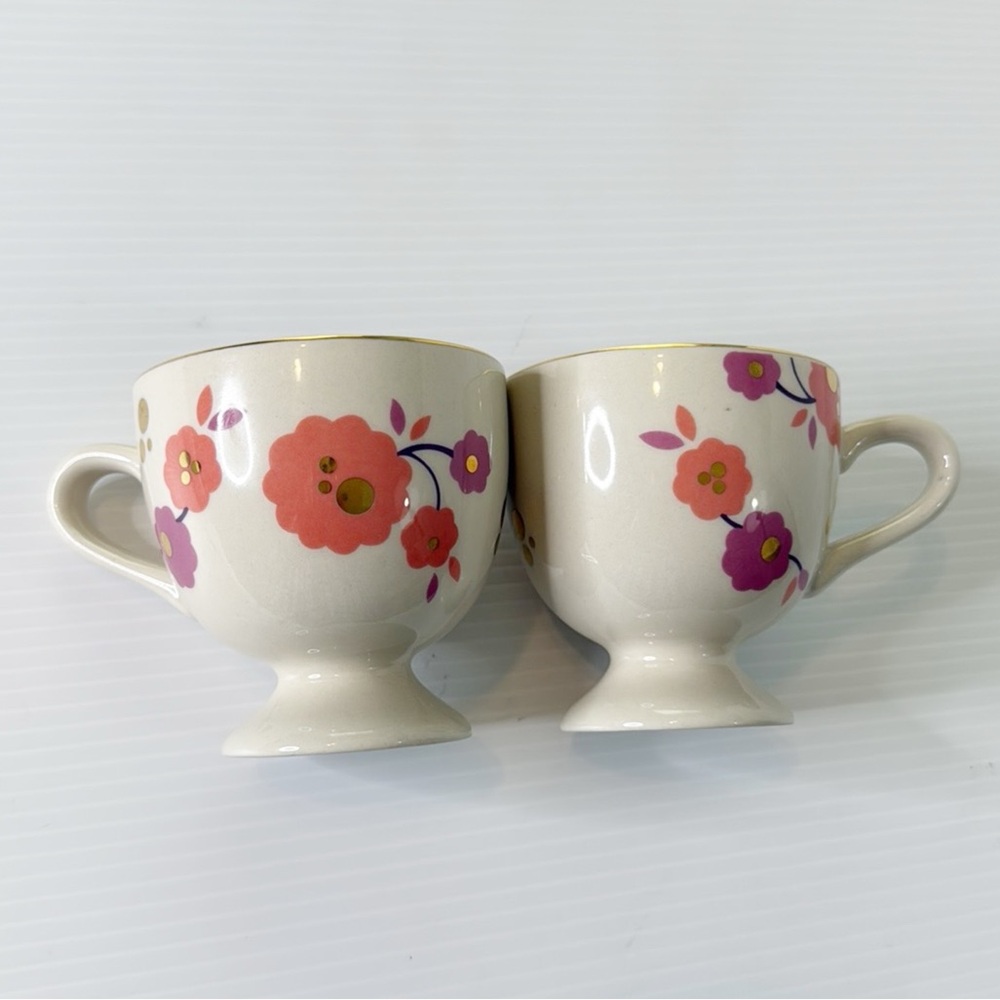 Anthropologie Mauve/Gold Floral Pedestal Mugs - Pair of 2 - Picture 2 of 6